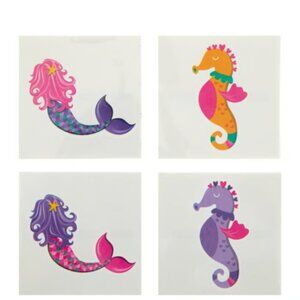 Mermaid & Seahorse Tattoos Birthday Party Favor Supplies 24 Count